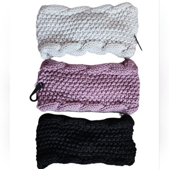 3 Piece Set Headband Women's Hair Wrap Ear Warmer Winter Ivory Tan Black New - Picture 6 of 9